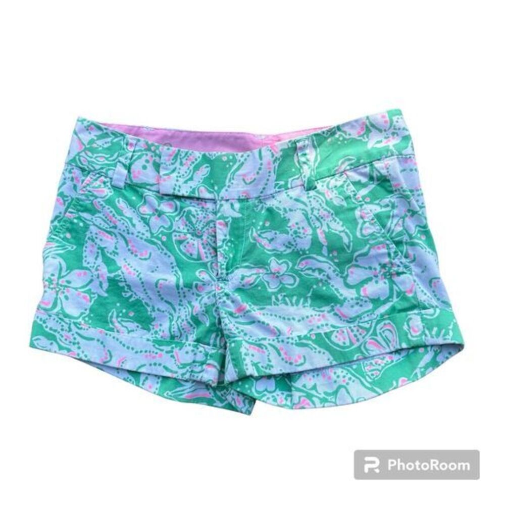 Lilly Pulitzer Barclay Bermuda Shorts Teal Pink Sand Dollar Print Women's Size 0